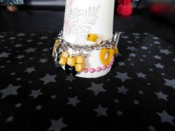 7" 925 Silver Replica Toggle Charm Bracelet Marked Tiffany, Several Butterscotch and Black Heart Charms, Nuggets 